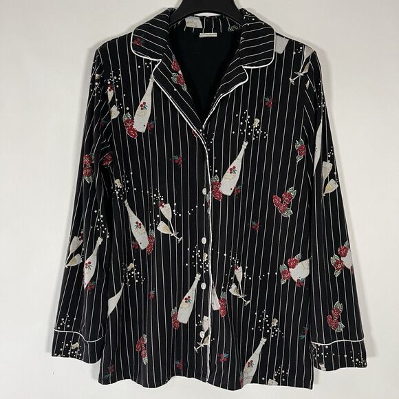 Soma Pajama Top Embraceable Medium Champagne Pin Stripe Floral Berries New Year‎ - Picture 2 of 10